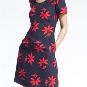 Banana Republic Black Dress with Red Floral Design